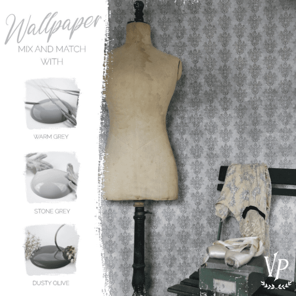 Association couleurs peinture à la craie et papier peint Vintage Paint Grey pattern on soft grey 700256