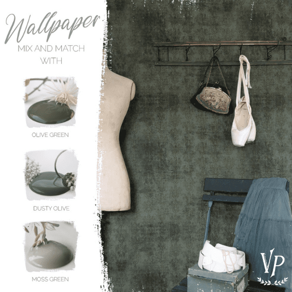 Association couleurs peinture à la craie et papier peint Vintage Paint Dark Faded Green 700257