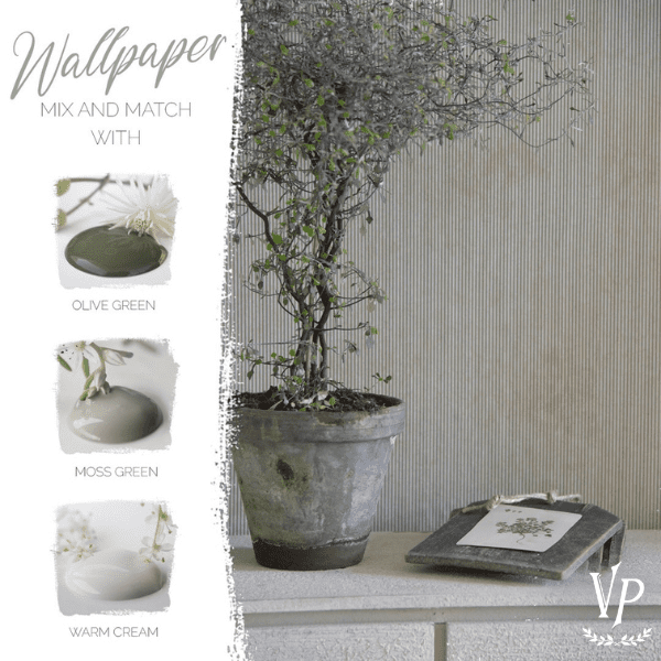 Association couleurs peinture à la craie et papier peint Vintage Paint Narrow striped - Dusty Green 700276