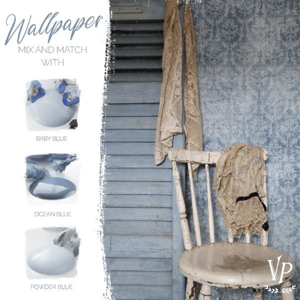 Association couleurs peinture à la craie et papier peint Vintage Paint Blue Faded pattern 700284