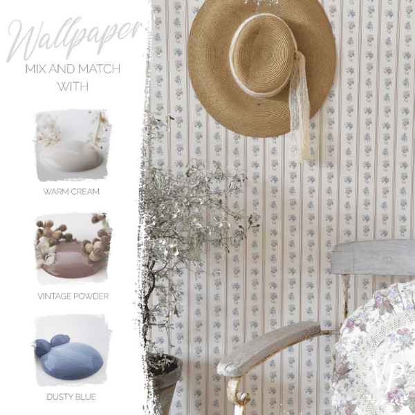 Association couleurs peinture à la craie et papier peint Vintage Paint Roses forever Striped - 700299