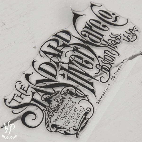 702024 Tampon decoratif Text Silver ware 8 x 15 cm A