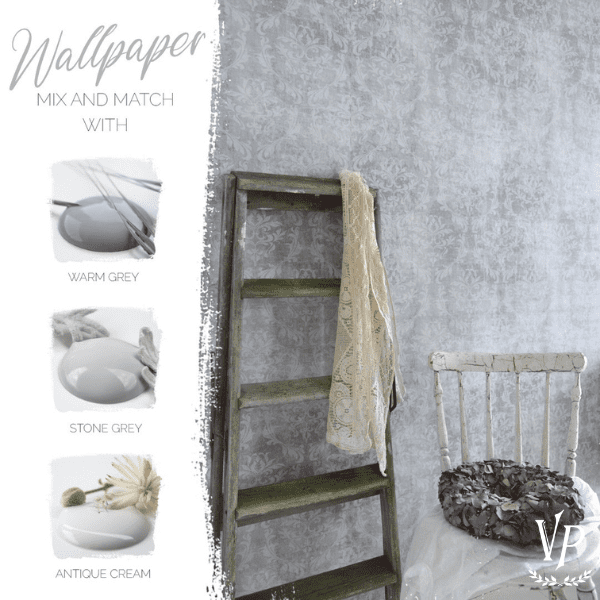 Association couleurs peinture à la craie et papier peint Vintage Paint Damask gris 3 - 700291